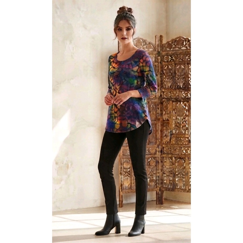 Karen Kane Womens Multicolor Tie Dye Burnout 3/4‎ Sleeve Top Scoop Neck Size S
